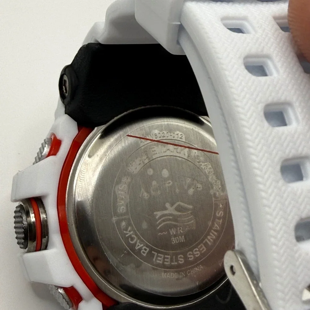Activa Mens Digital Sports Watch White Red Resin Strap ACW8020-012 New